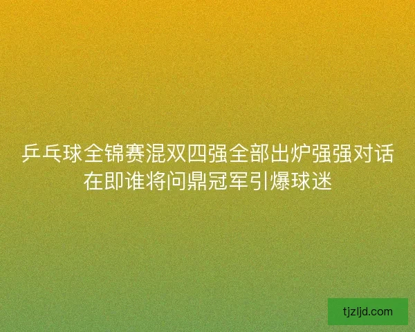 乒乓球全锦赛混双四强全部出炉强强对话在即谁将问鼎冠军引爆球迷